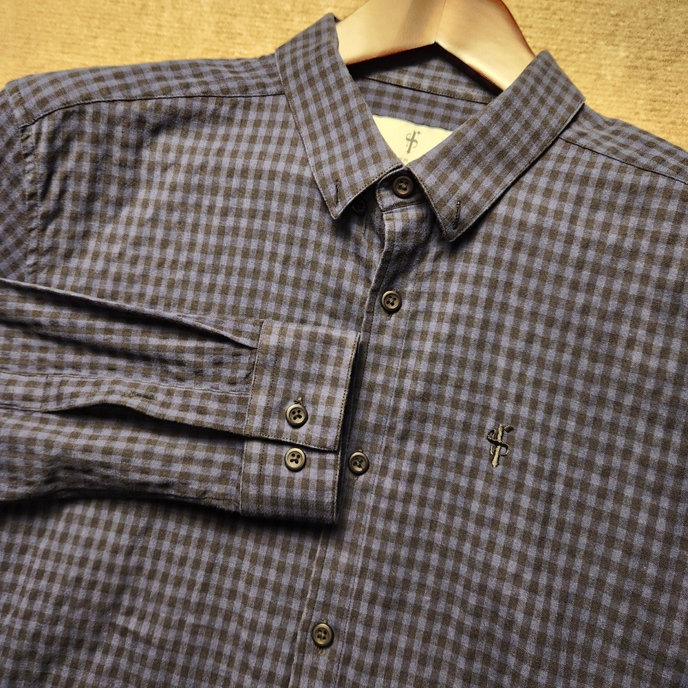Father Sons Button Down Shirt Mens XL Blue Black Gingham Long Sleeve Check